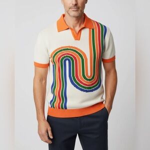 OXKNIT Vintage Polo Sweater Shirt Art Graphic V-Neck Knitted Size XL